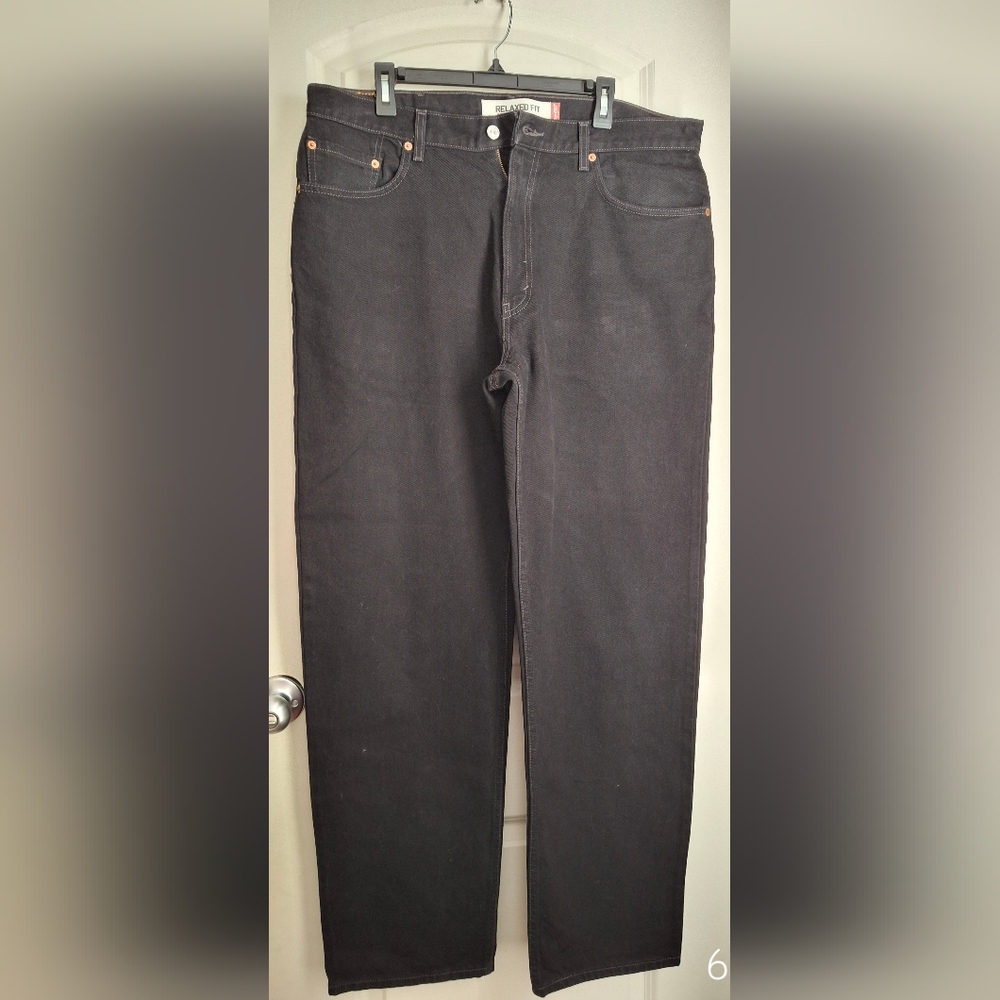 Levi's 550 Relaxed Straight Leg Jeans Men's 38x34 Black Denim Pants Distressed